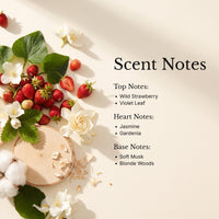 Fleurette scent notes — top wild strawberry, violet leaf; heart jasmine, gardenia; base soft musk, blonde woods